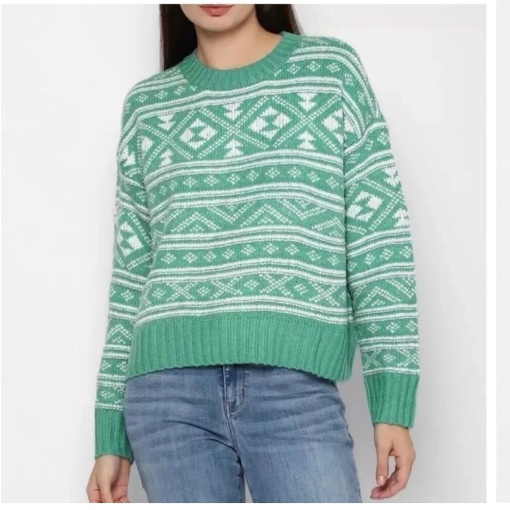 American Eagle Green Fair Isle Snowdrift Ski Knit Sweater Christmas Holidays S